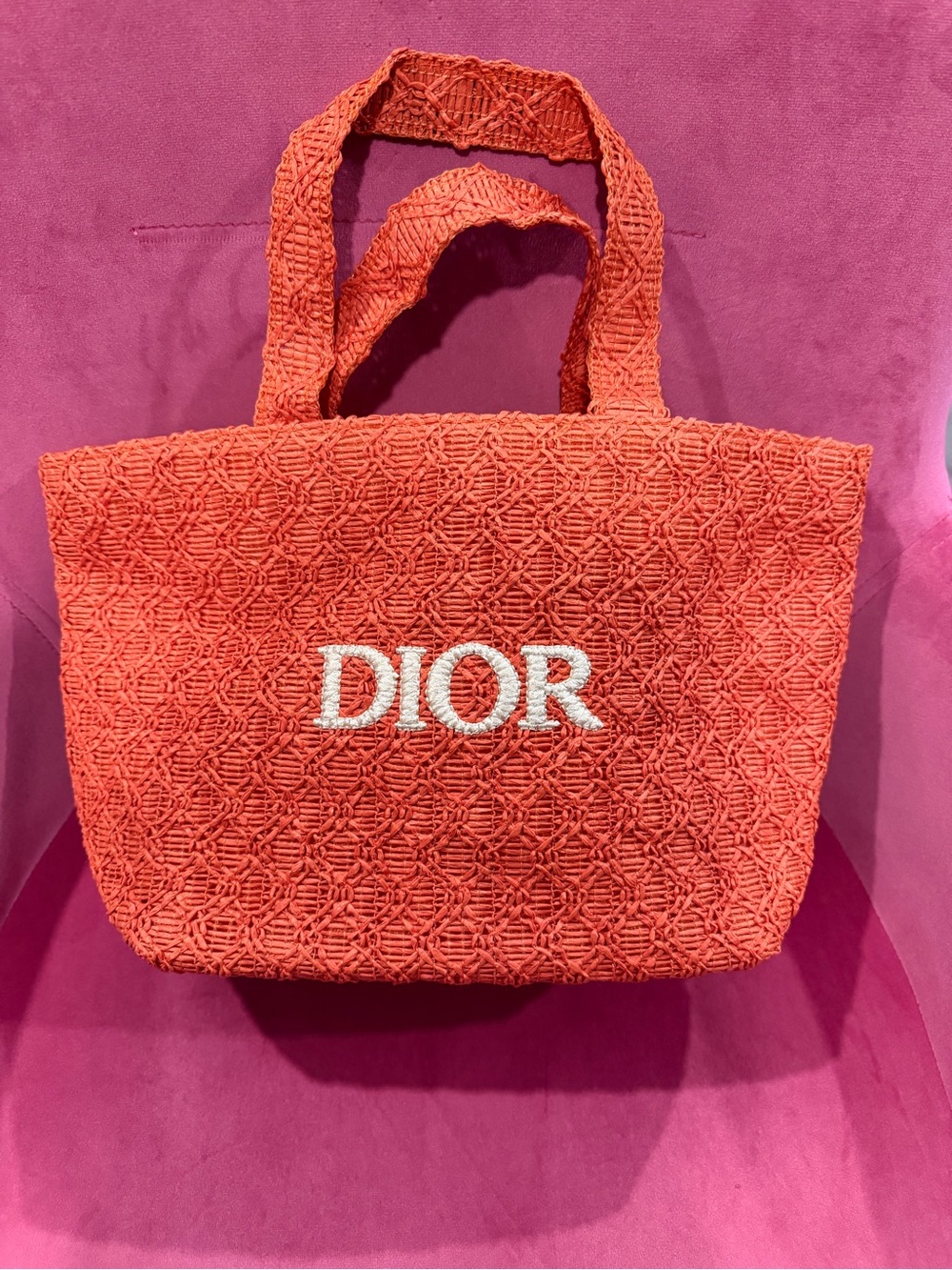 Dior Orange Woven Tote with White Logo